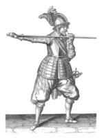 soldat porter le sien brochette horizontalement, ancien illustration. photo