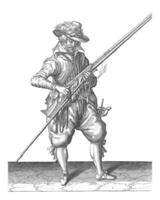 soldat en portant le sien mousquet avec le sien la gauche main, ancien illustration. photo