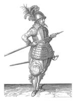 soldat porter le sien brochette avec le sien droite main, ancien illustration. photo