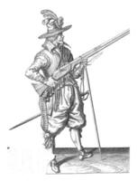 Gardien soldat en portant le sien mousquet, ancien illustration. photo