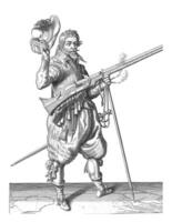 une soldat sur garde, toute la longueur, à le droite, en portant une mousquet, ancien illustration. photo