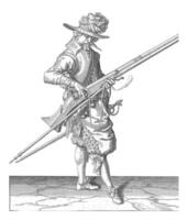 soldat donnant le mèche sur le coq de le sien mousquet, ancien illustration. photo