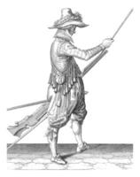 soldat glissement le sien baguette dans le titulaire en dessous de le baril de le sien mousquet, ancien illustration. photo