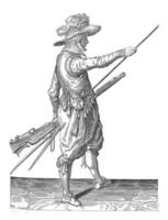 soldat avec une mousquet glissement le sien droite main, ancien illustration. photo