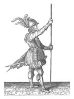 soldat, tourné gauche, en portant le sien brochette droit, ancien illustration. photo