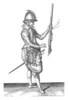 soldat en portant le sien gouvernail droit avec le sien la gauche main, ancien illustration. photo