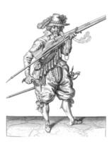 soldat soufflant des étincelles de le poêle, ancien illustration. photo