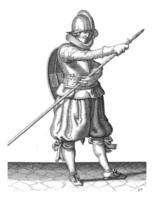 le exercice avec bouclier et lance, Adam van breen, 1616 - 1618, ancien illustration. photo