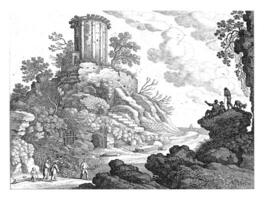 paysage avec le ruines de une temple, willem van nieulandt ii, après Paul Brille, 1594 - 1635 photo