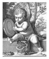 enfant avec tambourin et Sablier photo