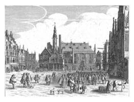 vue de le grote markt avec le ville salle dans Haarlem, anonyme, Jan van de velde photo