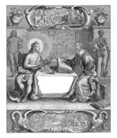 médecin Johan van Beverwijk études livres et est assis à une table avec Apollon dans un intérieur. photo