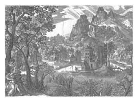 paysage avec Juda et tamar, anonyme, après Nicolas de Bruyn, après Gilles van coninxloo ii, après maerten de vos, 1630 - 1702 photo
