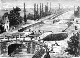 fermer à clé de le canal du centre, ancien gravure. photo