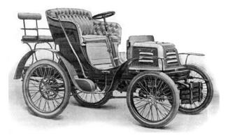 Chariot avec moteur avant, ancien gravure. photo