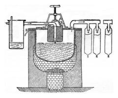 un appareil pour le fabrication de électrique blanc mener, ancien gravure. photo