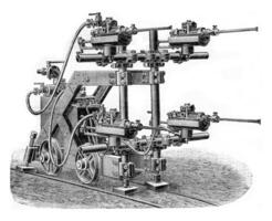 perforateur burton avec l'eau injection lance, ancien gravure. photo