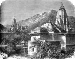 temple dans le ambre vallée. ancien gravure photo