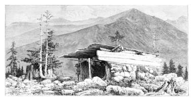 bergers cabane dans le tatra montagnes, Pologne, ancien gravure photo