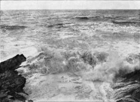 le approche de le vagues par rugueux mers, ancien gravure. photo