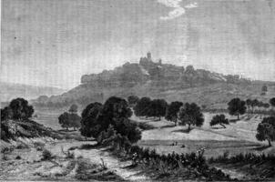 vue de vézelay soir par adolphe guillon, ancien gravure. photo