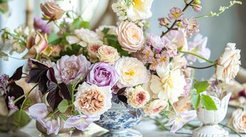 ai généré printemps fleurs dans ancien vase, magnifique floral arrangement, Accueil décor, mariage et fleuriste conception photo