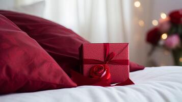 ai généré valentines journée romantique cadeau dans pays chambre à coucher, symbole de aimer, romance et engagement photo