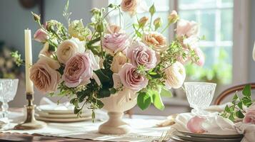 ai généré printemps fleurs dans ancien vase, magnifique floral arrangement, Accueil décor, mariage et fleuriste conception photo