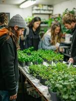 ai généré durable vivant atelier dans une communauté centre, enseignement résidents à propos réduire leur carbone empreinte et vivant éco-responsable photo