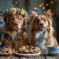 ai généré sur nationale animal de compagnie jour, animaux domestiques sont donné spécial traite et jouets à célébrer. photo