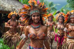 ai généré à le traditionnel festival, des locaux dans costume Danse à la musique remplissage le air photo