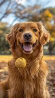 ai généré dans le parc scène, une animal de compagnie est apprentissage à aller chercher, promouvoir tous les deux espièglerie et exercer. photo