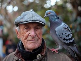 ai généré oiseau cerveau, faux Pigeon sur tête blague, avril imbécile journée humour photo