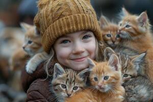 ai généré famille faire du bénévolat à un animal abri, nettoyage et alimentation, engagement à bien-être. photo