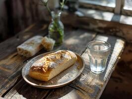 ai généré bien Vendredi vite tarif pain et eau, en bois surface réglage photo