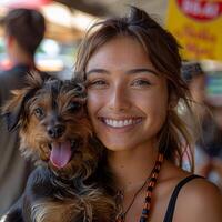 ai généré à le animal de compagnie adoption événement, des familles rencontre leur bientôt à être velu compagnons parmi joyeux bannières. photo