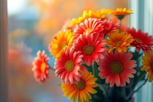 bouquet de magnifique Gerberas dans une récipient. ai généré. photo