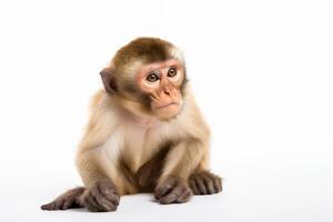 ai généré macaque singe sur blanc Contexte photo