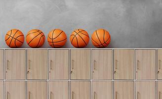basketball Balle sur en bois casier photo