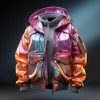 ai généré coloré holographique chrome veste. iridescent métallique sweatshirt à capuche. génératif ai photo