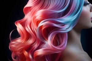 ai généré une femme avec magnifique coloré ondulé cheveux. génératif ai photo