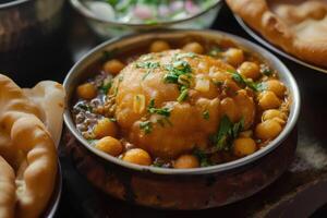 ai généré Nord Indien délices, faites-vous plaisir dans le irrésistible cholé bhature. génératif ai photo