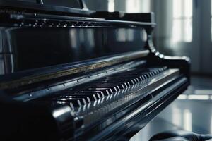 ai généré noir grandiose piano dans chambre, côté voir. génératif ai photo