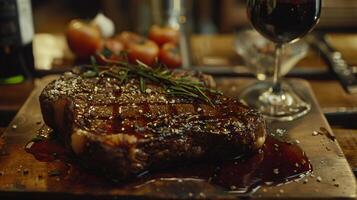 ai généré steak et du vin harmonie une gastronomique symphonie photo