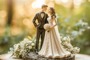 ai généré la mariée et jeune marié mariage gâteau topper figurines photo