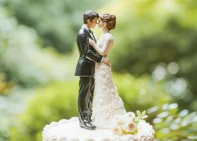 ai généré la mariée et jeune marié mariage gâteau topper figurines photo