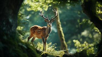 ai généré cerf animal permanent dans le arbre ai généré image photo