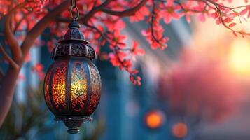 ai généré Ramadan lanterne décoration Contexte avec copie espace. Islam, religion, culture, festival, islamique photo