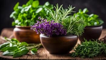 ai généré Frais herbes aromatique et savoureux photo