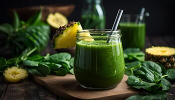 ai généré rafraîchissant vert smoothie avec épinard et ananas photo